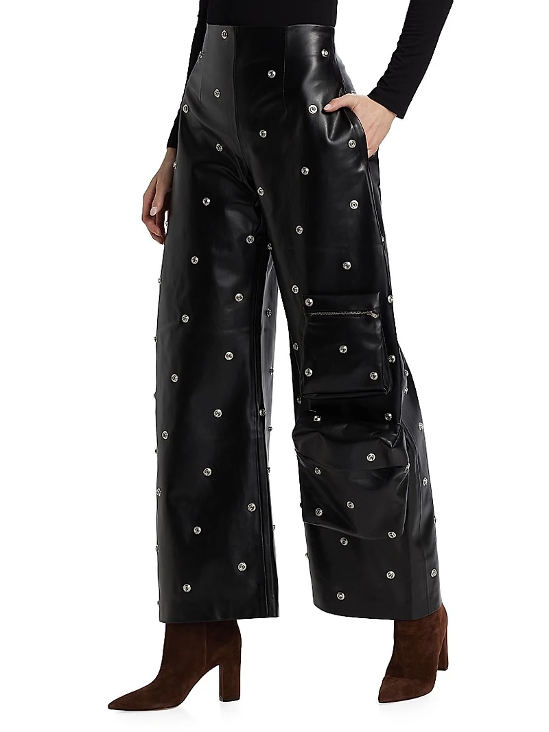 Faux Leather Snap Studded Trousers