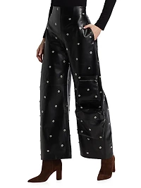 Faux Leather Snap Studded Trousers