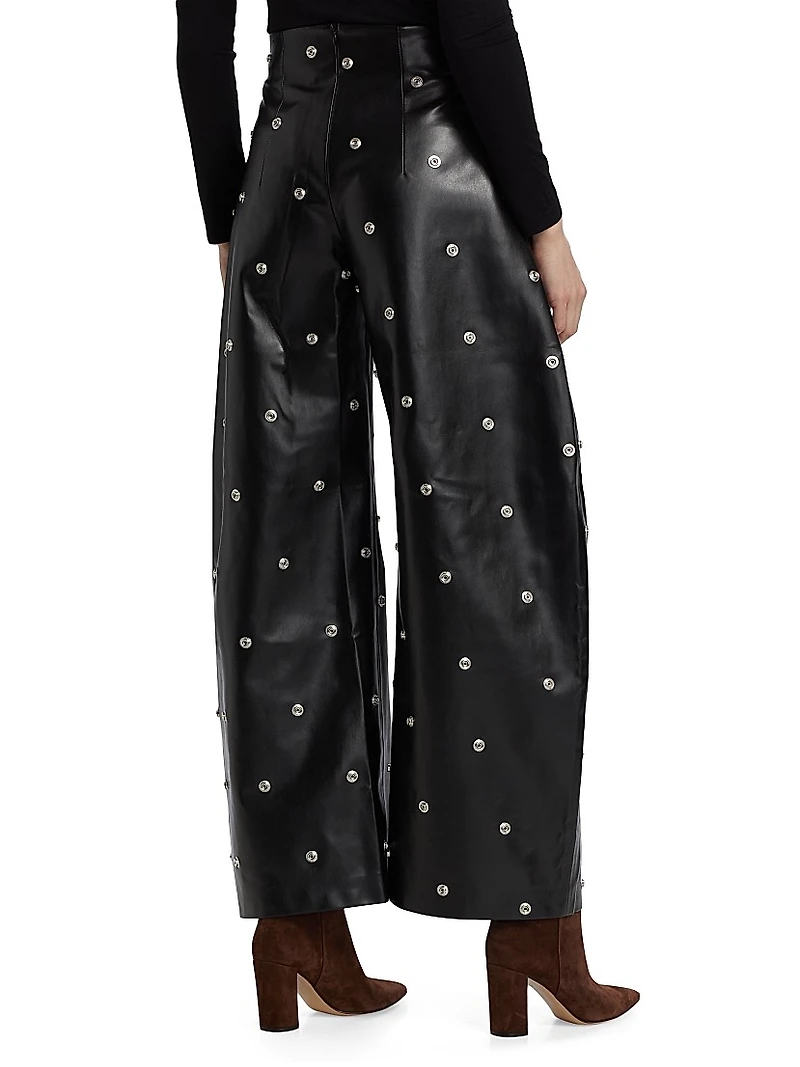 Faux Leather Snap Studded Trousers