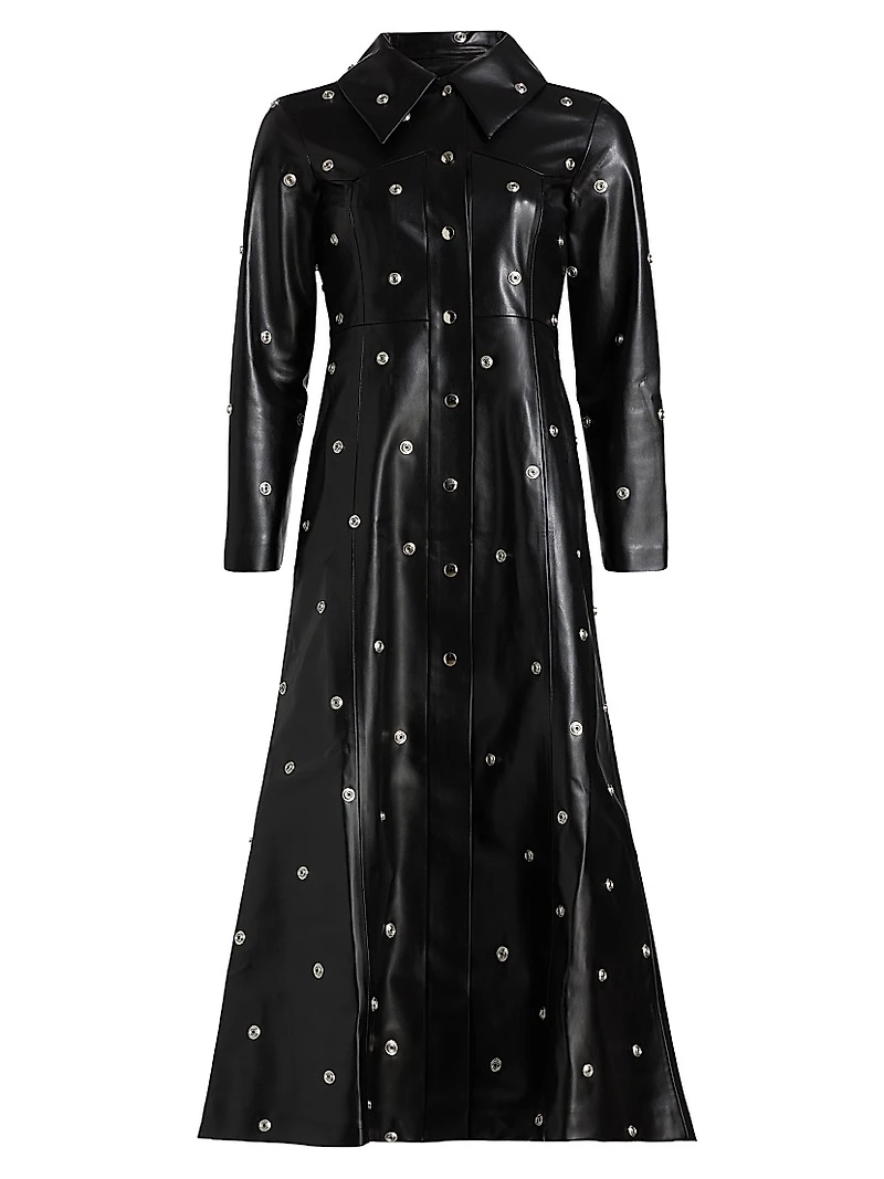 Snap Studded Faux Leather Coat