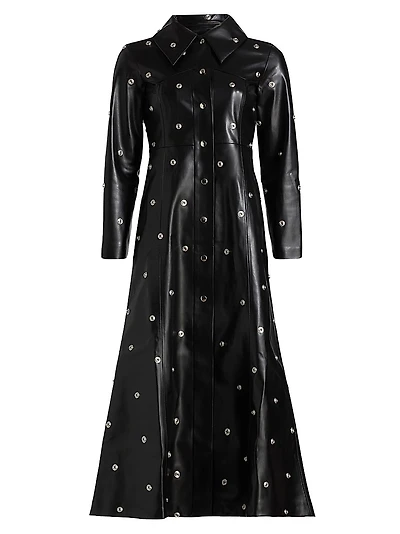 Snap Studded Faux Leather Coat