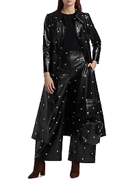 Snap Studded Faux Leather Coat