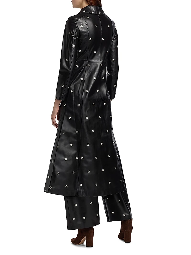 Snap Studded Faux Leather Coat