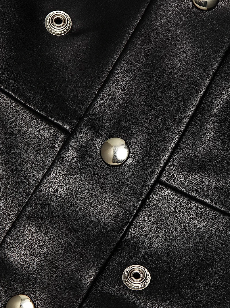 Snap Studded Faux Leather Coat