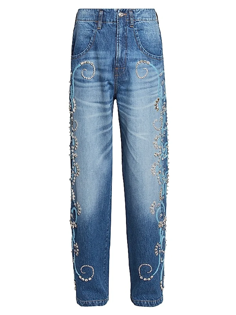 Embroidered Embellished Baggy Jeans