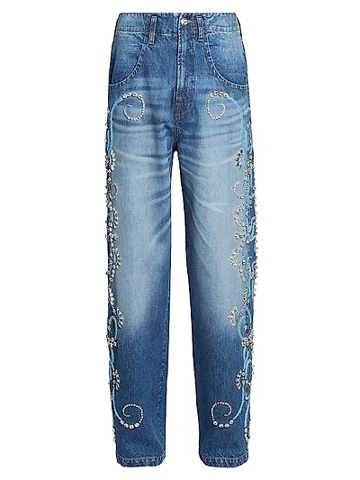 Embroidered Embellished Baggy Jeans