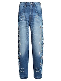 Embroidered Embellished Baggy Jeans