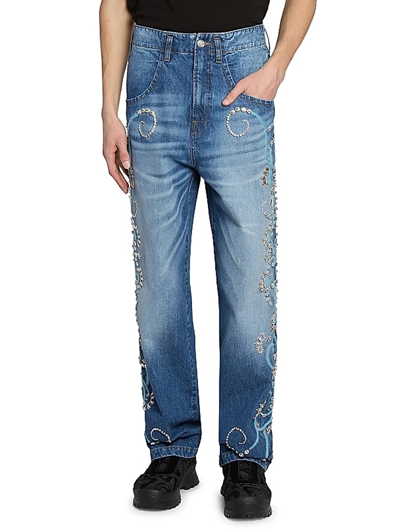 Embroidered Embellished Baggy Jeans