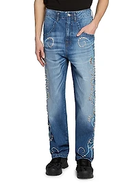 Embroidered Embellished Baggy Jeans