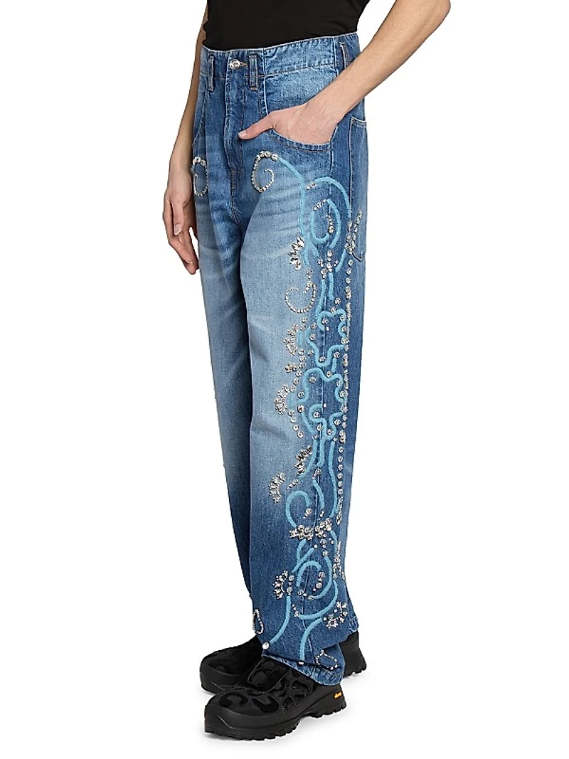 Embroidered Embellished Baggy Jeans