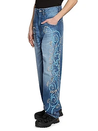Embroidered Embellished Baggy Jeans