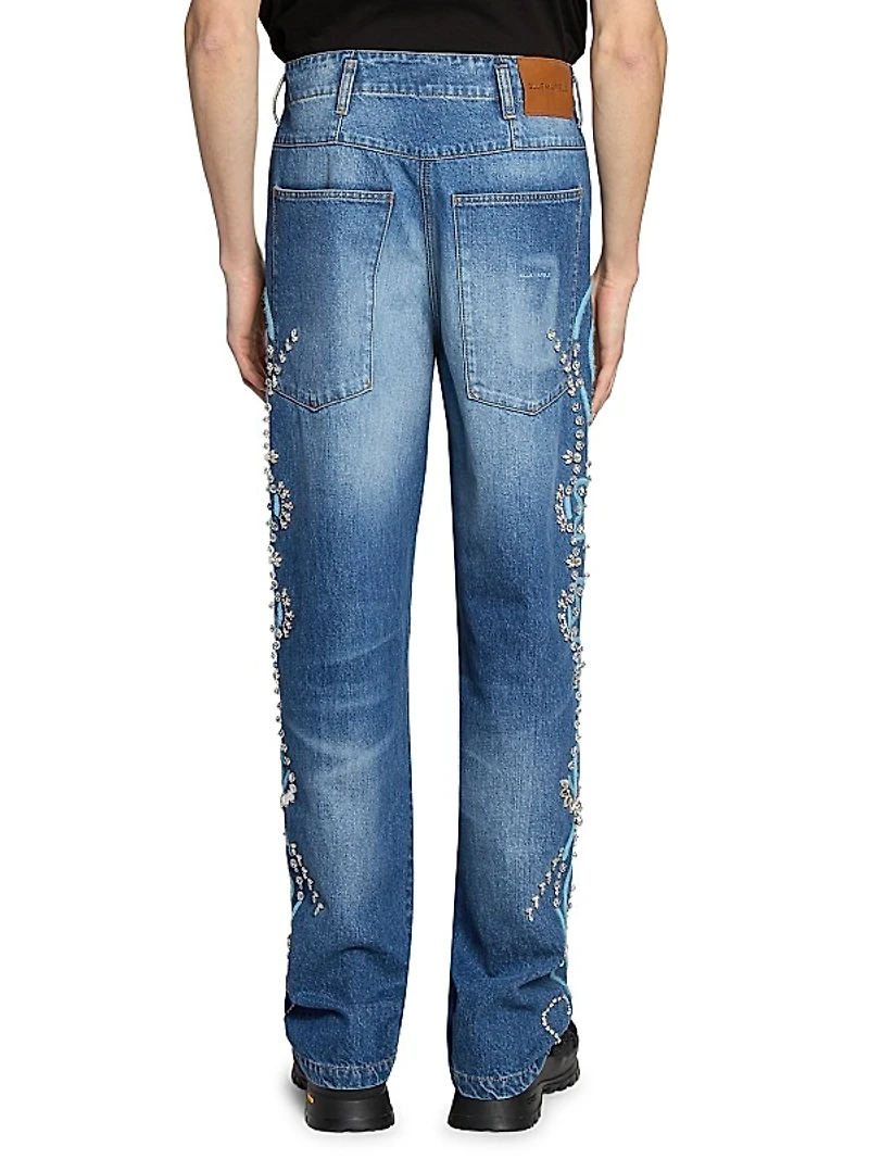 Embroidered Embellished Baggy Jeans