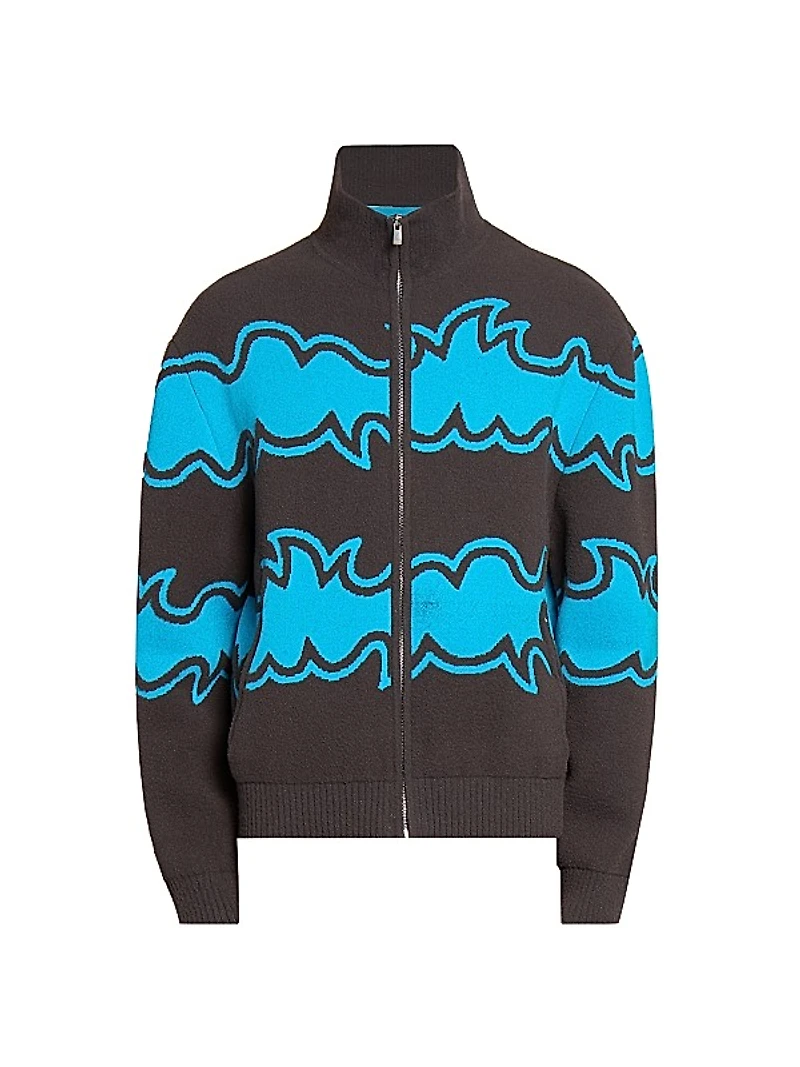Jacquard-Knit Zip-Front Jacket