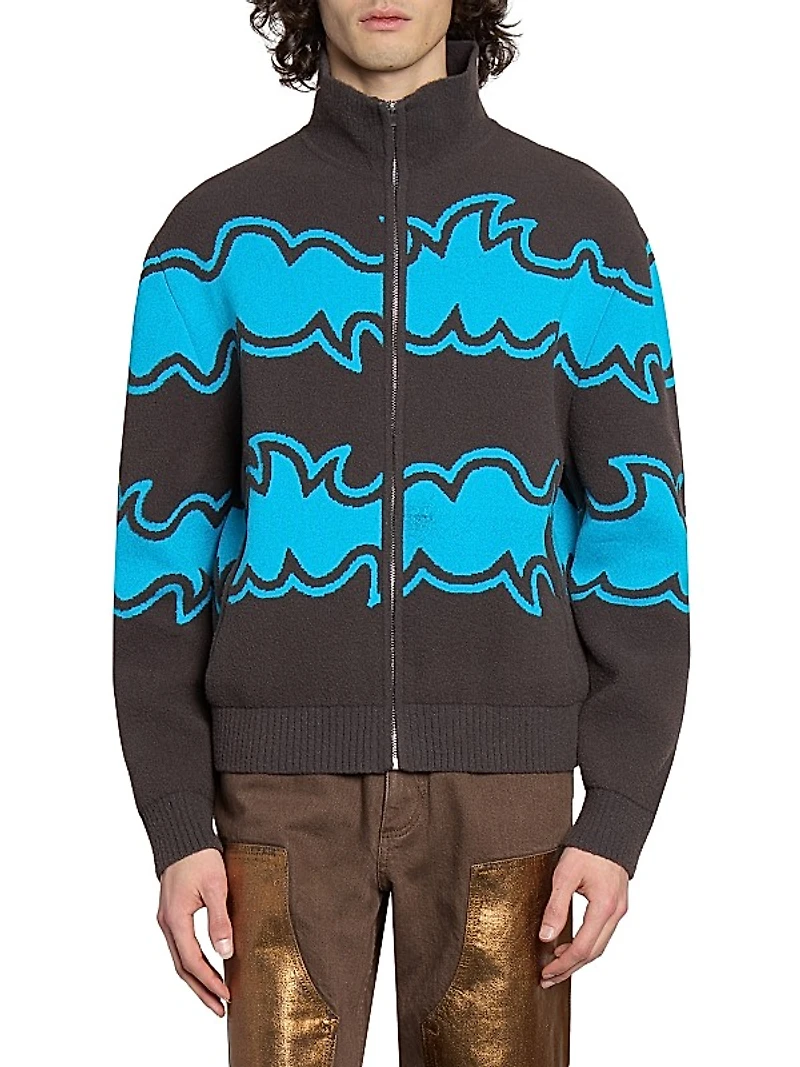 Jacquard-Knit Zip-Front Jacket