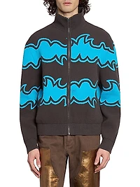 Jacquard-Knit Zip-Front Jacket