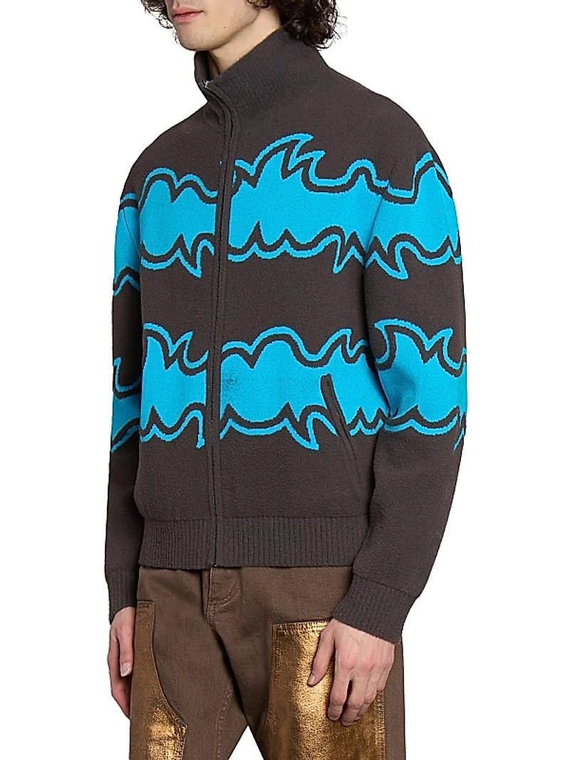 Jacquard-Knit Zip-Front Jacket