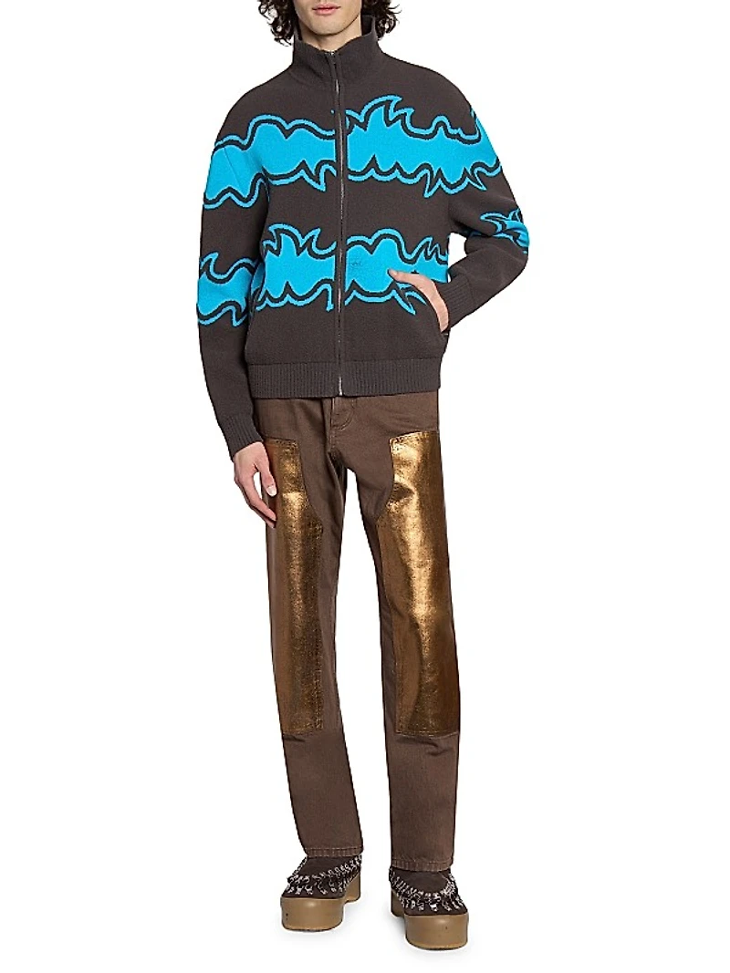 Jacquard-Knit Zip-Front Jacket
