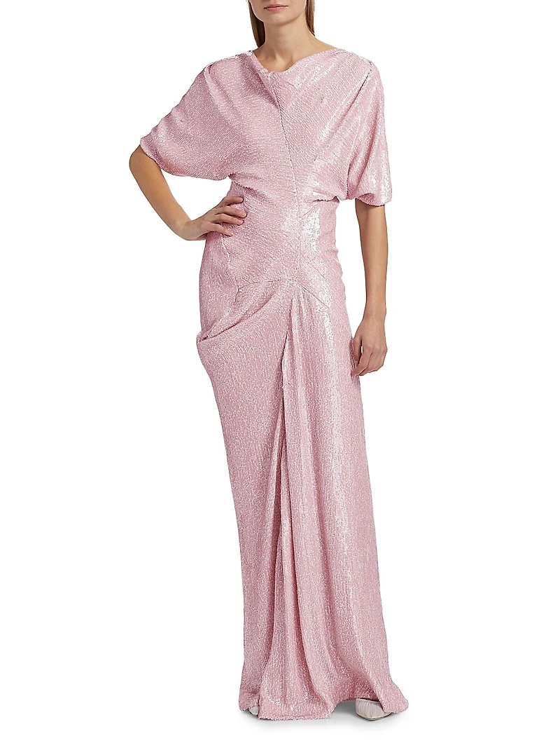Dare Sequin Draped Gown