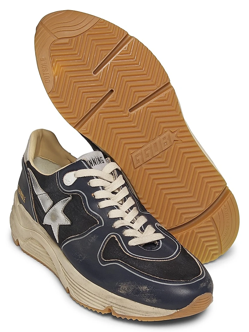 Running Sole Leather-Trimmed Sneakers