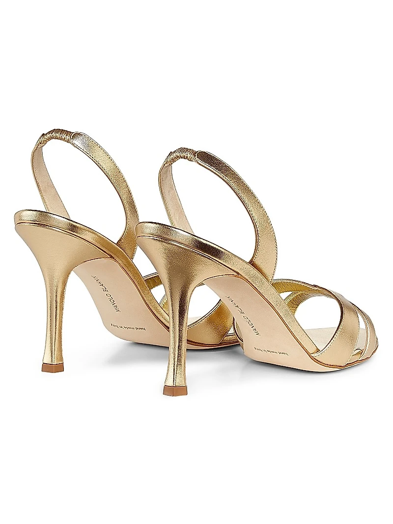 Callasli 90MM Metallic Leather Slingback Sandals