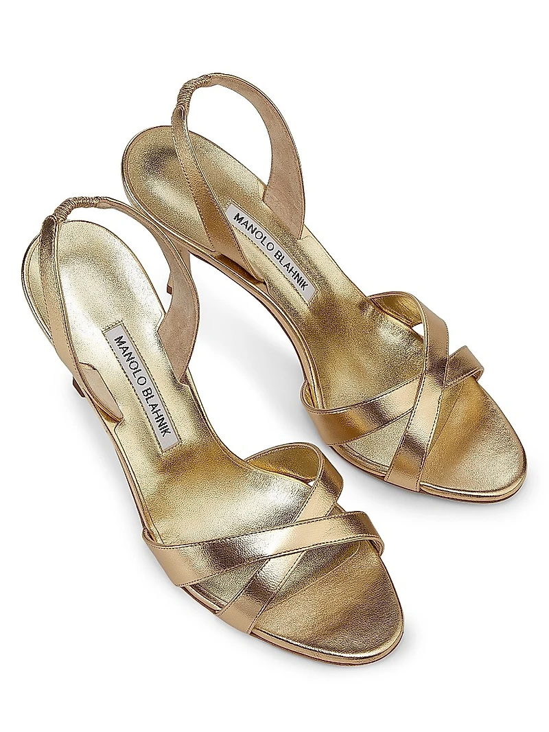 Callasli 90MM Metallic Leather Slingback Sandals