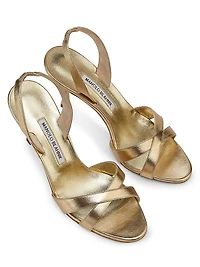 Callasli 90MM Metallic Leather Slingback Sandals