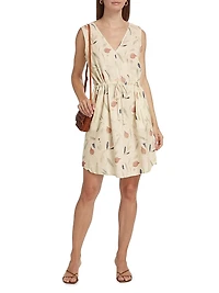 Botanical Linen-Blend Drawstring Minidress
