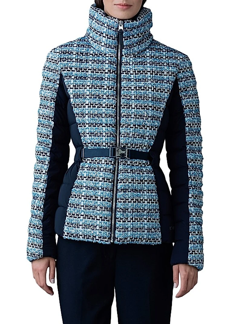Evita Mixed Media Tweed Down Jacket