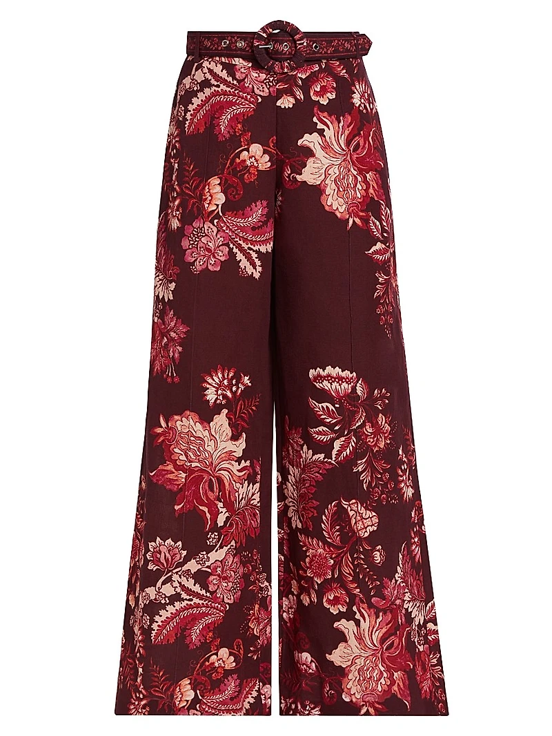 Paisley Linen-Blend Flared Pants