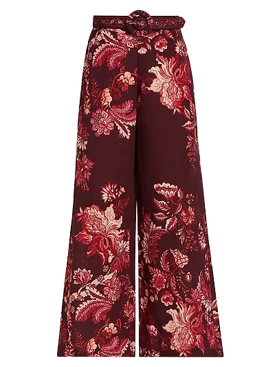 Paisley Linen-Blend Flared Pants