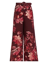 Paisley Linen-Blend Flared Pants