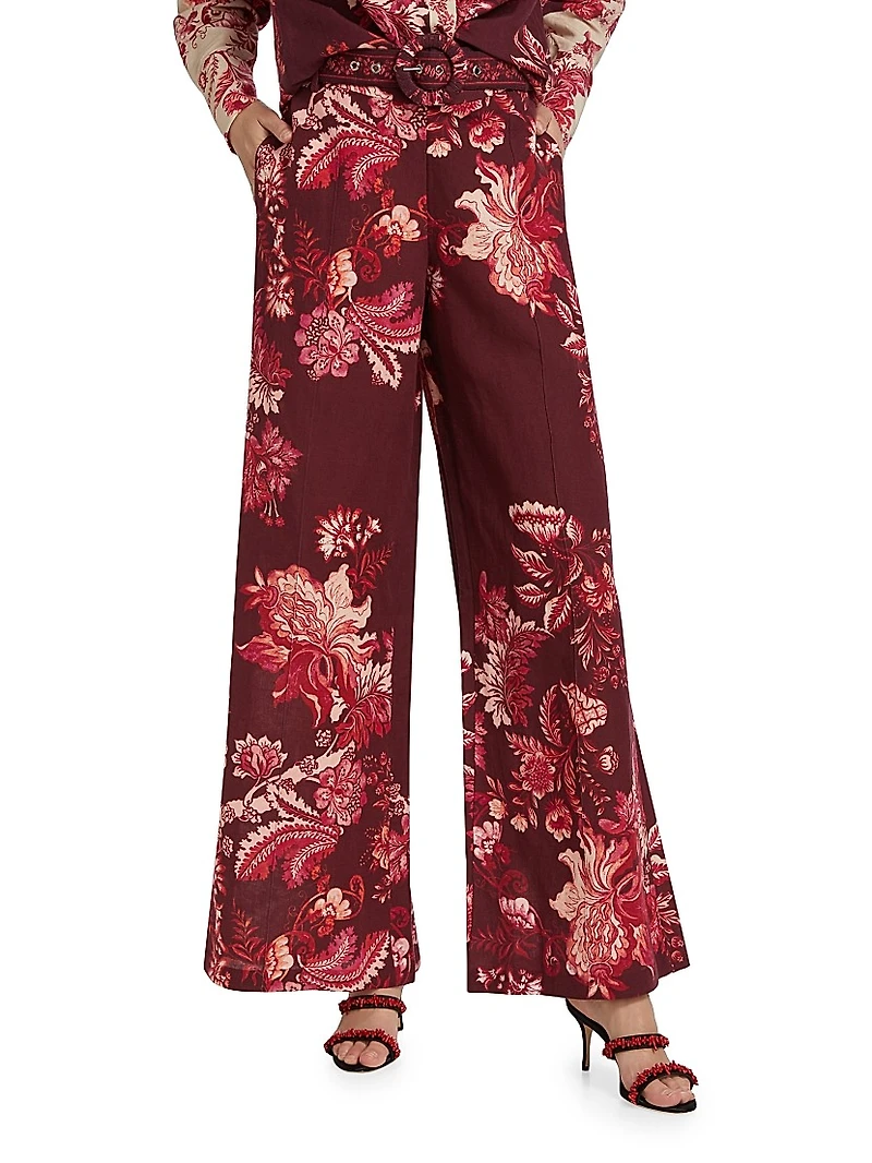 Paisley Linen-Blend Flared Pants