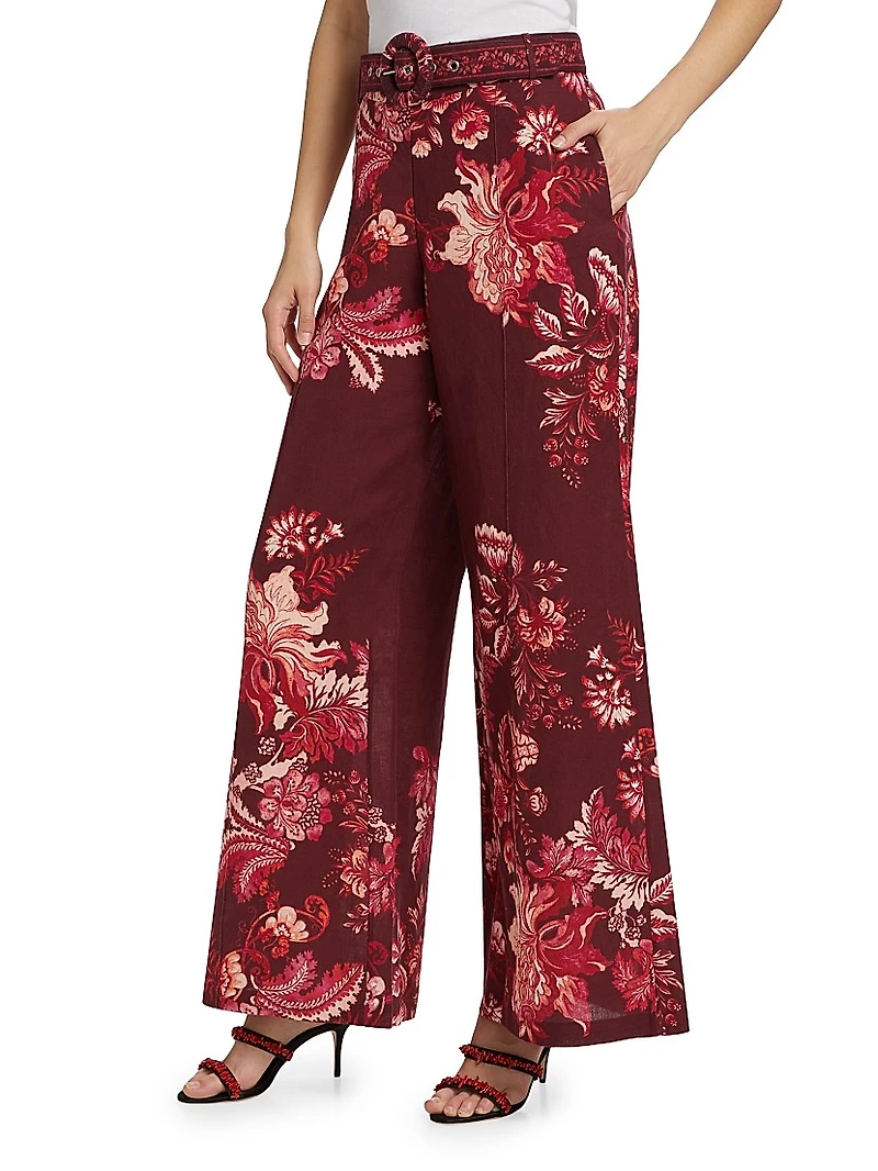 Paisley Linen-Blend Flared Pants