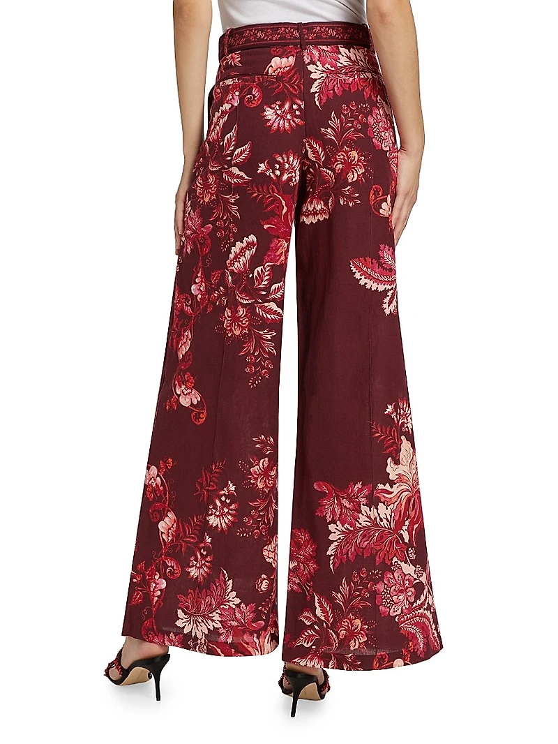 Paisley Linen-Blend Flared Pants