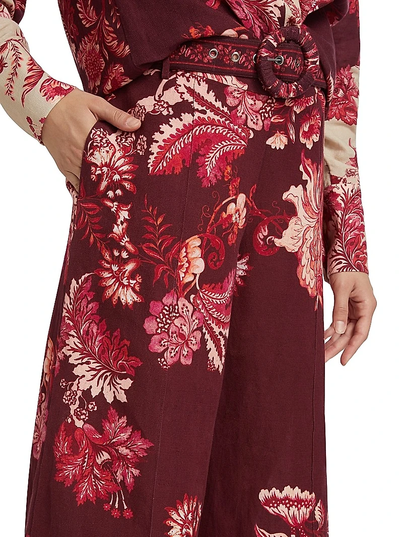 Paisley Linen-Blend Flared Pants