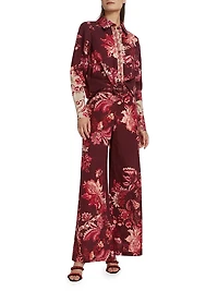 Paisley Linen-Blend Flared Pants