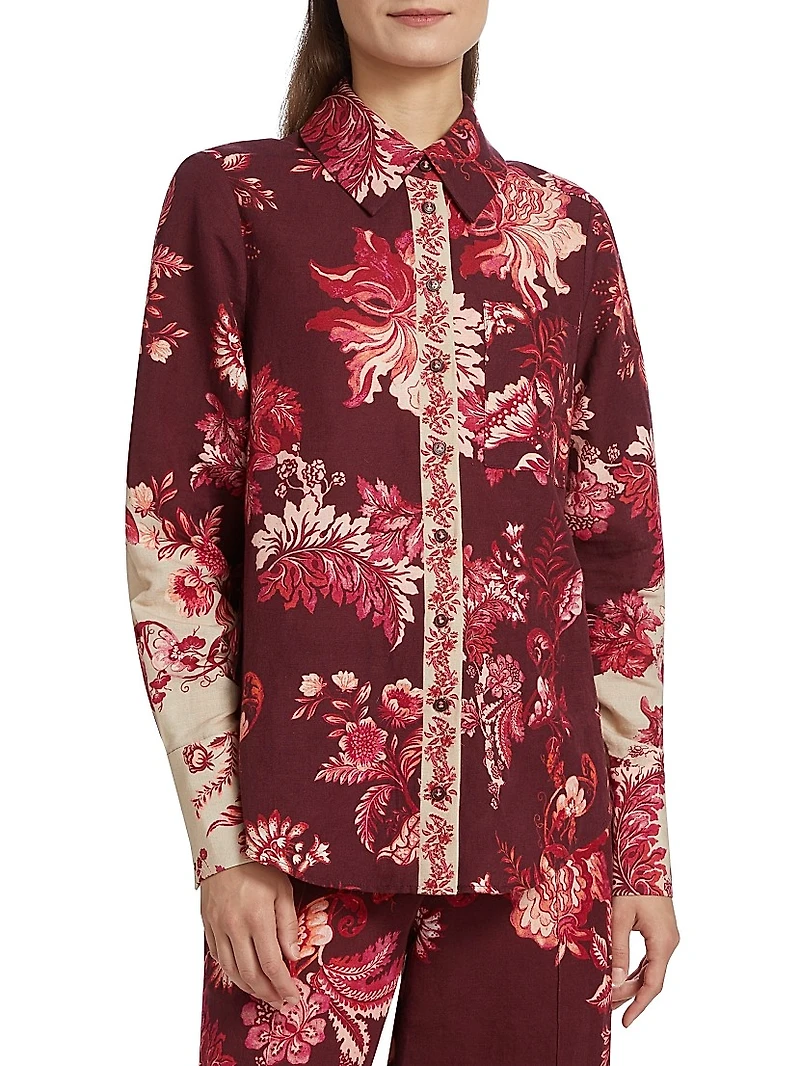 Aafa Floral Linen & Cotton Long-Sleeve Shirt