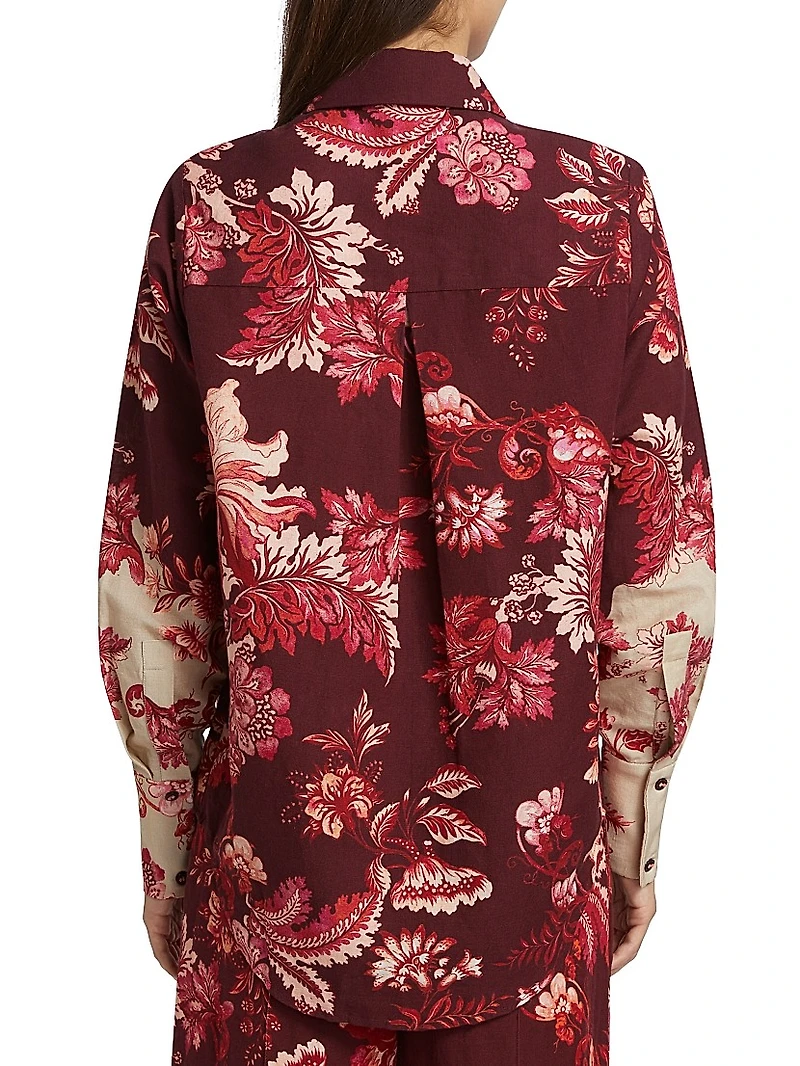Aafa Floral Linen & Cotton Long-Sleeve Shirt