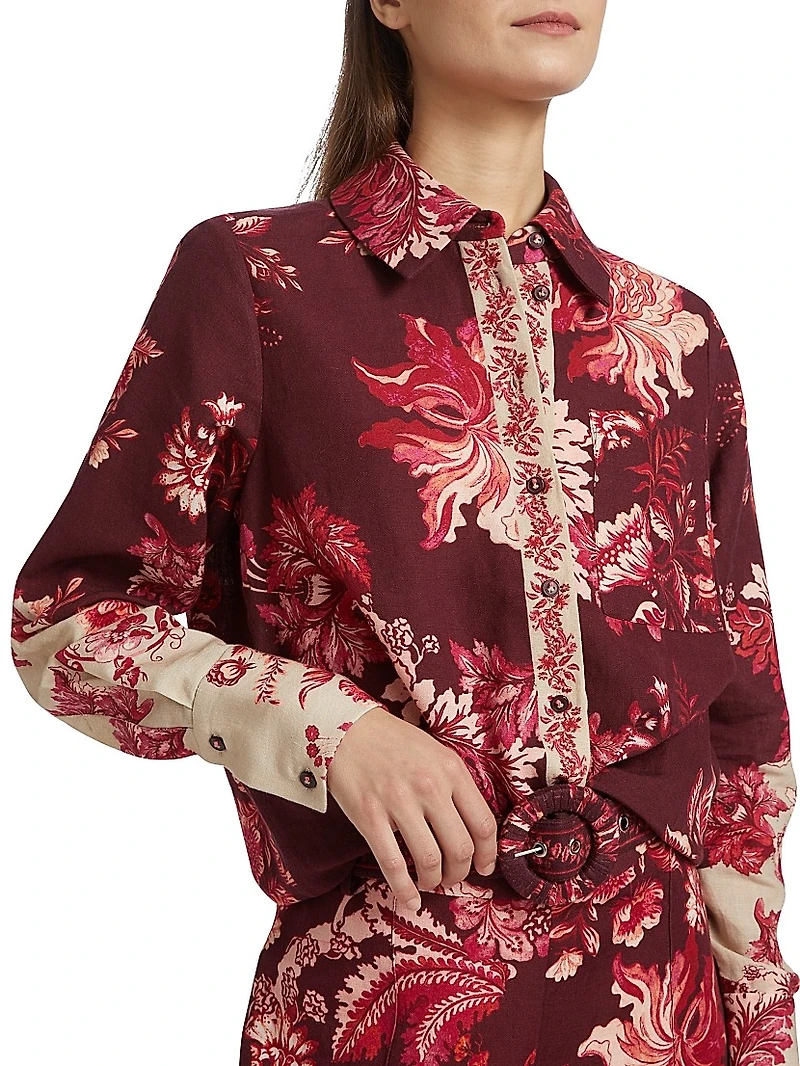Aafa Floral Linen & Cotton Long-Sleeve Shirt