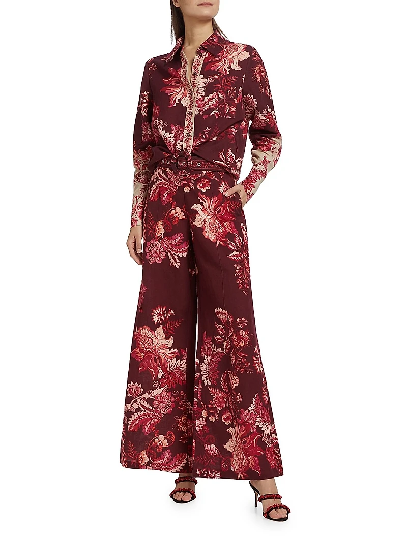 Aafa Floral Linen & Cotton Long-Sleeve Shirt