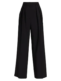 Double-Pleated Wool-Blend Trousers