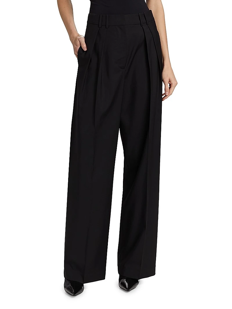 Double-Pleated Wool-Blend Trousers