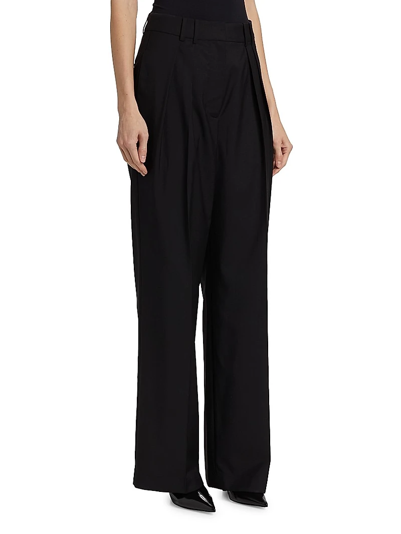 Double-Pleated Wool-Blend Trousers