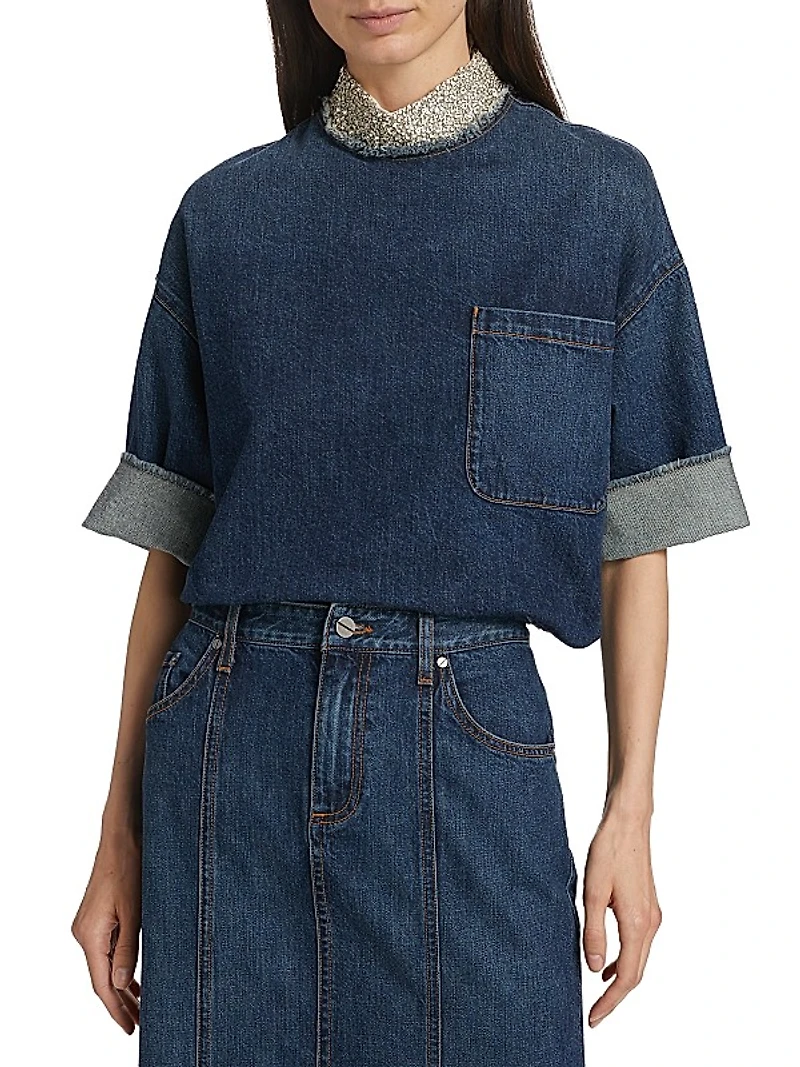 Ex T Crystal Collar Denim Top
