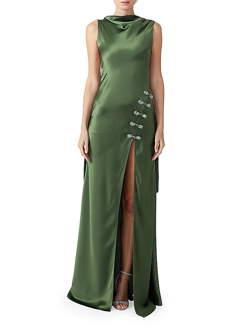 Priscilla Satin Open-Back Gown