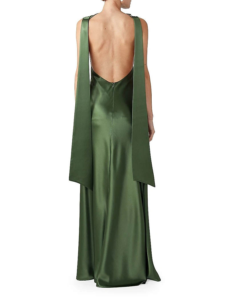 Priscilla Satin Open-Back Gown