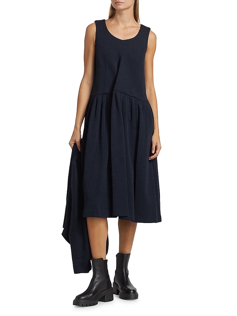 Wool Drop-Waist Midi-Dress