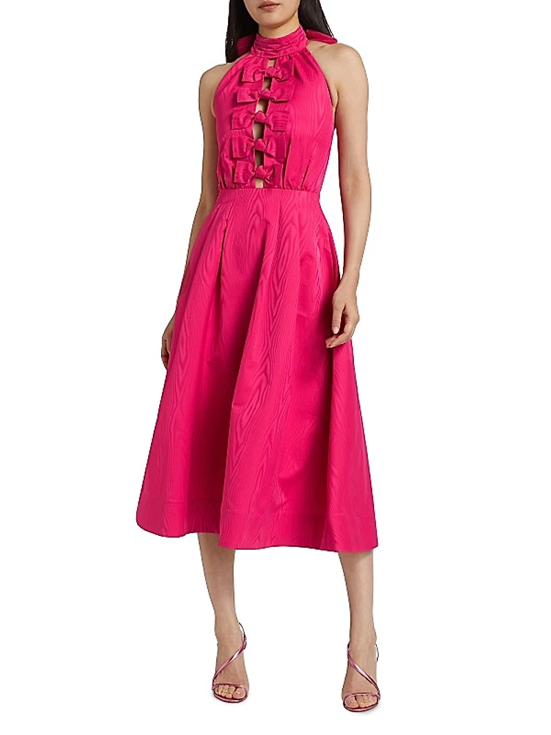 Tahlia Watermark Taffeta Halter Midi Cocktail Dress