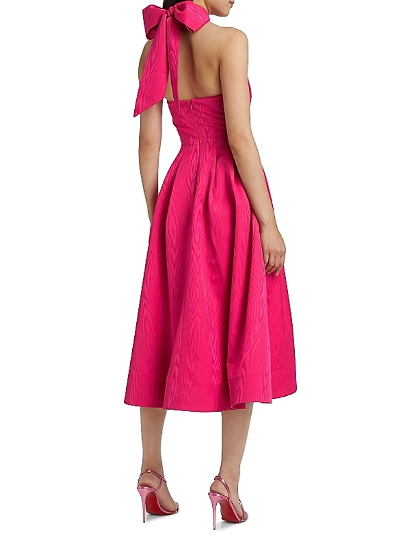 Tahlia Watermark Taffeta Halter Midi Cocktail Dress