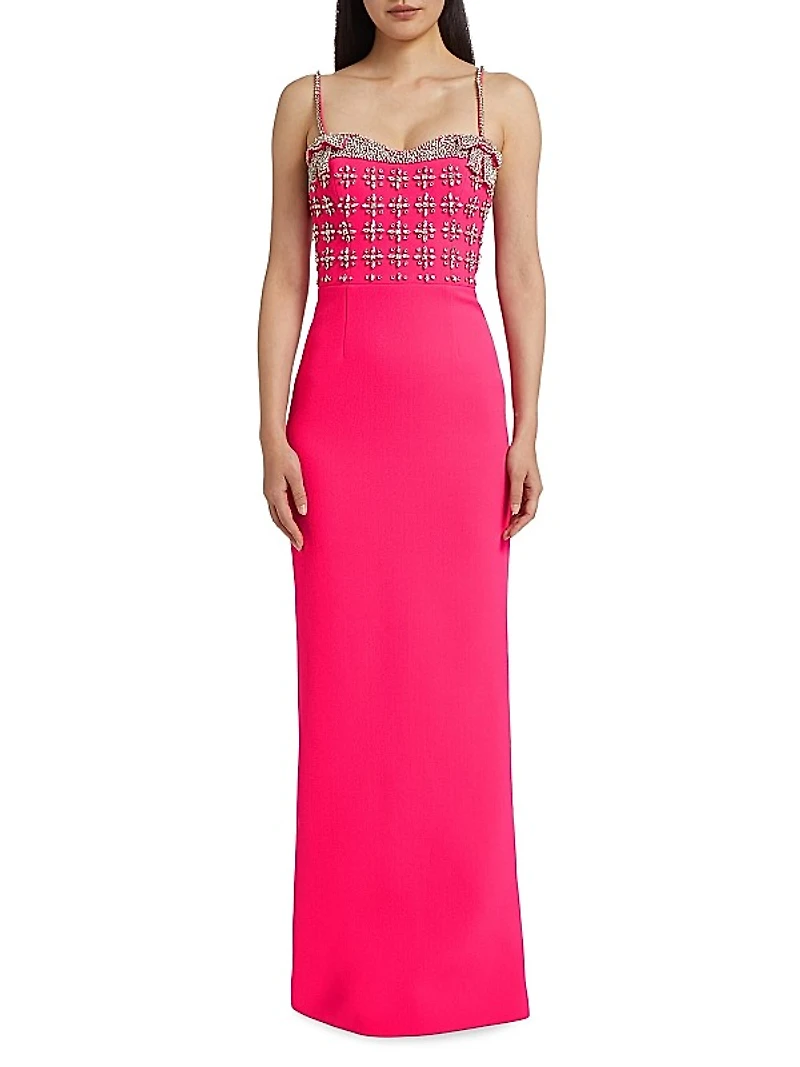 Rina Diamanté Crêpe Column Gown